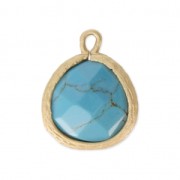 Faceted charm imitation gemstone 16 mm Satin Gold/Turquoise x1