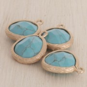 Faceted charm imitation gemstone 16 mm Satin Gold/Turquoise x1