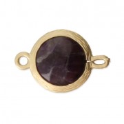 Faceted spacer 2 loops imitation gemstone 16 mm Satin Gold/Amethyst x1