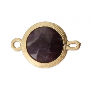 Faceted spacer 2 loops imitation gemstone 16 mm Satin Gold/Amethyst x1