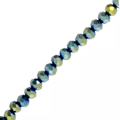 Rondelle beads faceted - round flattened - 4x3.5 mm Green Iris x40cm