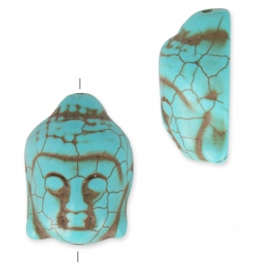 Bead Imitation howlite Bead buddha head shape 29.5x21 mm Turquoisex1