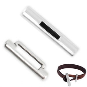 T cylinder Clasp 30 mm 10 mm lace - Antique silver tone x1