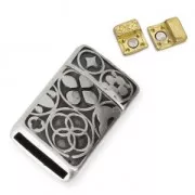 Magnetic clasp ethnic pattern 22x13 mm for 10 mm Lace - Fine Antique silver plating x1