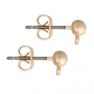 Ball metal earstuds with a loop 3.5 mm Matt Gold Tone x2