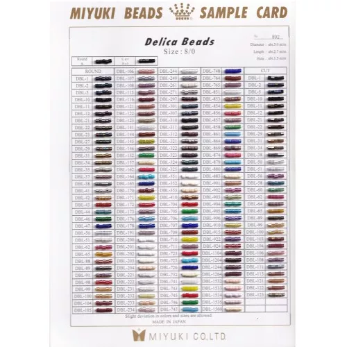 Miyuki Delica 8/0 (DBL) Color Chart - Sample Card (No. 892)