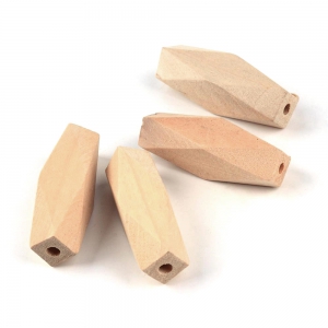 Natural wooden faceted cylindrical beads 40x12 mm x10