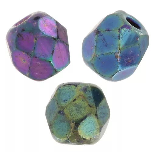 Fire Polished faceted round beads 3mm Jet Green Iris x50
