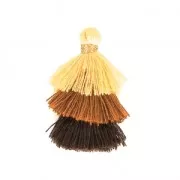 Small triple tassel imitation cotton 3 cm Yellow/Golden Brown/Brown x1