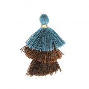 Small triple tassel imitation cotton 3 cm Pigeon Blue/Golden Brown/Brown x1