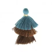 Small triple tassel imitation cotton 3 cm Pigeon Blue/Golden Brown/Brown x1