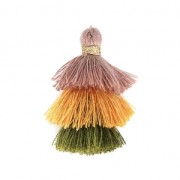 Small triple tassel imitation cotton 3 cm Taupe/Kaki/Mustard x1|raw }}