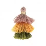 Small triple tassel imitation cotton 3 cm Taupe/Kaki/Mustard x1