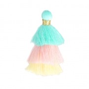 Small triple tassel imitation cotton 3 cm Blue/Pink/Pastel Yellow x1