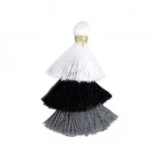 Small triple tassel imitation cotton 3 cm Black/White x1