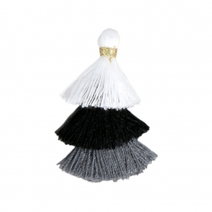Small triple tassel imitation cotton 3 cm Black/White x1