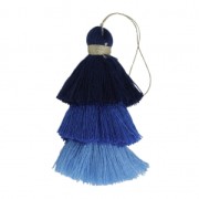 Large triple tassel imitation cotton 7 cm Multi Blue x1