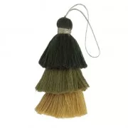 Large triple tassel imitation cotton 7 cm Mustard/Multi Green x1