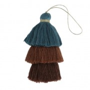 Large triple tassel imitation cotton 7 cm Pigeon Blue/Multi Brown x1