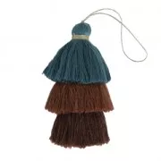 Large triple tassel imitation cotton 7 cm Pigeon Blue/Multi Brown x1