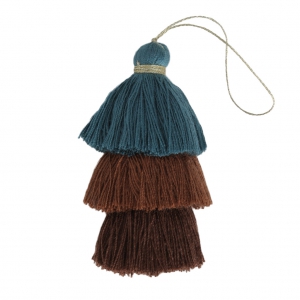 Large triple tassel imitation cotton 7 cm Pigeon Blue/Multi Brown x1