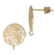 Filigree brass earstuds 1 loop 14.7 mm Matte Gold Tone x2