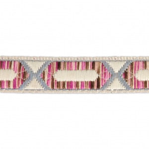 Embroidered ribbon hexagonal pattern 20 mm Beige/Pink/Silver Tone x50cm