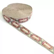 Embroidered ribbon hexagonal pattern 20 mm Beige/Pink/Silver Tone x50cm