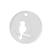 925 Sterling Silver Bird round openwork charm10 mm x1|raw }}