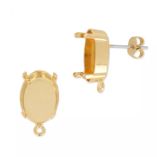 Brass earstuds setting for PureCrystal 4120 14x10 mm Gold Tone x2