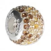 Bead charm large hole strassed 925 Sterling Silver - Flower - Brown - Yellow x1