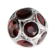 925 Sterling silver charm bead with rhinestones - Ball - Red x1|raw }}