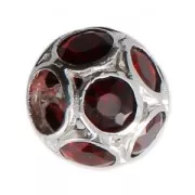 925 Sterling silver charm bead with rhinestones - Ball - Red x1