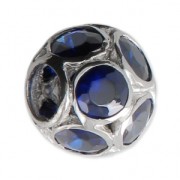 925 Sterling silver charm bead with rhinestones - Ball - Blue x1