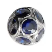 925 Sterling silver charm bead with rhinestones - Ball - Blue x1