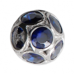 925 Sterling silver charm bead with rhinestones - Ball - Blue x1