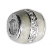 925 Sterling silver charm bead with rhinestones and epoxy resin - Rings - White x1