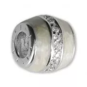 925 Sterling silver charm bead with rhinestones and epoxy resin - Rings - White x1