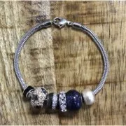 925 Sterling silver charm bead with rhinestones and epoxy resin - Rings - White x1