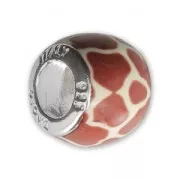 Bead charm big hole epoxy resin 925 Sterling Silver - Africa - Brown - White x1