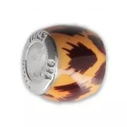 Bead charm big hole epoxy resin 925 Sterling Silver - Africa - Brown - Orange x1
