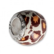 Bead charm big hole epoxy resin 925 Sterling Silver - Leopard - Brown - White x1|raw }}