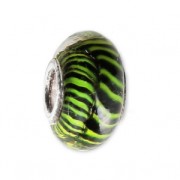 Big hole Murano and 925 Sterling Silver charm bead - Stripe - Green x1|raw }}
