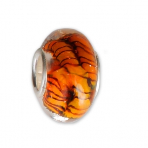 Big hole Murano and 925 Sterling Silver charm bead - Stripe - Orange x1