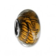 Big hole Murano and 925 Sterling Silver charm bead - Stripe - Brown x1
