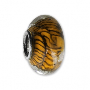 Big hole Murano and 925 Sterling Silver charm bead - Stripe - Brown x1
