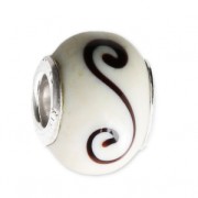Glass and 925 Sterling Silver charm bead - Exclusive - Cream x1
