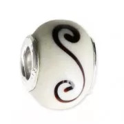 Glass and 925 Sterling Silver charm bead - Exclusive - Cream x1