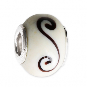 Glass and 925 Sterling Silver charm bead - Exclusive - Cream x1
