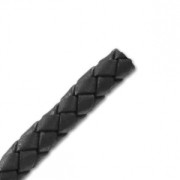 Braided leather cord 6 mm Black x 50 cm|raw }}